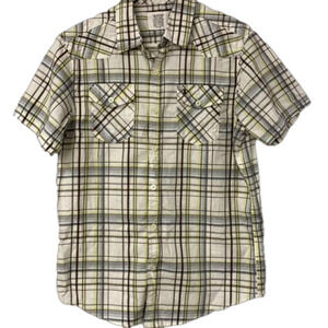 XIOS Men's White Brown‎ X-Large Short Sleeve Collared Button Down 100% cotton